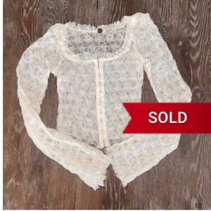 Free People NWOT Madison lace semi-sheer long sleeve top Size Small
